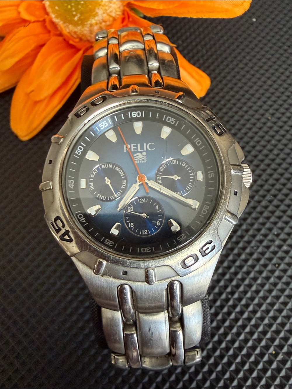 Relic Silver Stainless Steel Men's waterproof Watch with Blue Dial